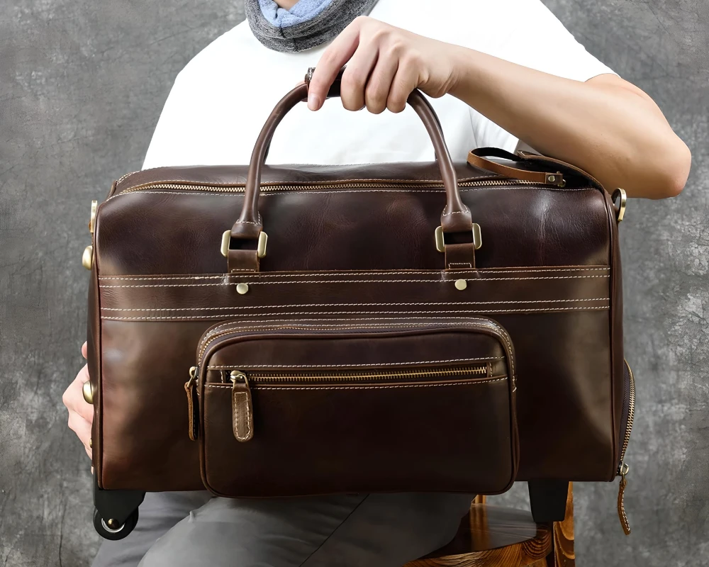 leather duffle bag carry on